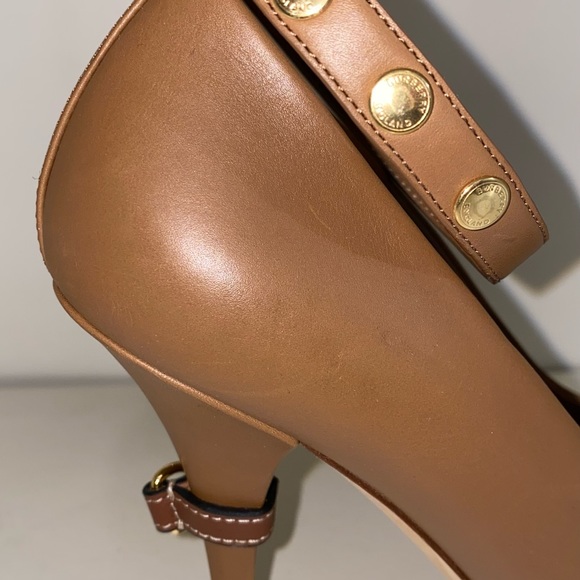 Burberry Tan Brown Leather Jermyn Peep-Toe Ankle Strap Pumps Shoes - Picture 6 of 6
